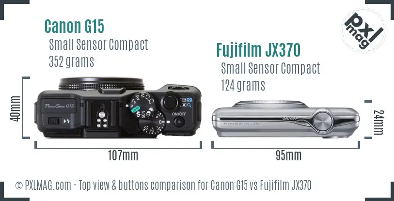 Canon G15 vs Fujifilm JX370 top view buttons comparison Canon G15 vs Fujifilm JX370 top view buttons comparison