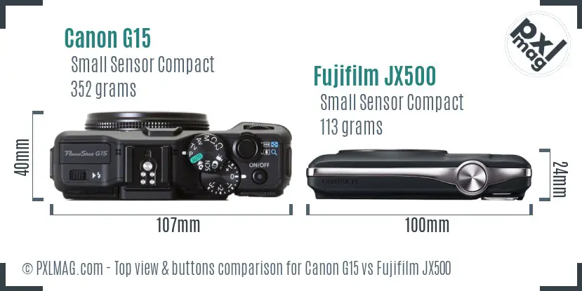 Canon G15 vs Fujifilm JX500 top view buttons comparison