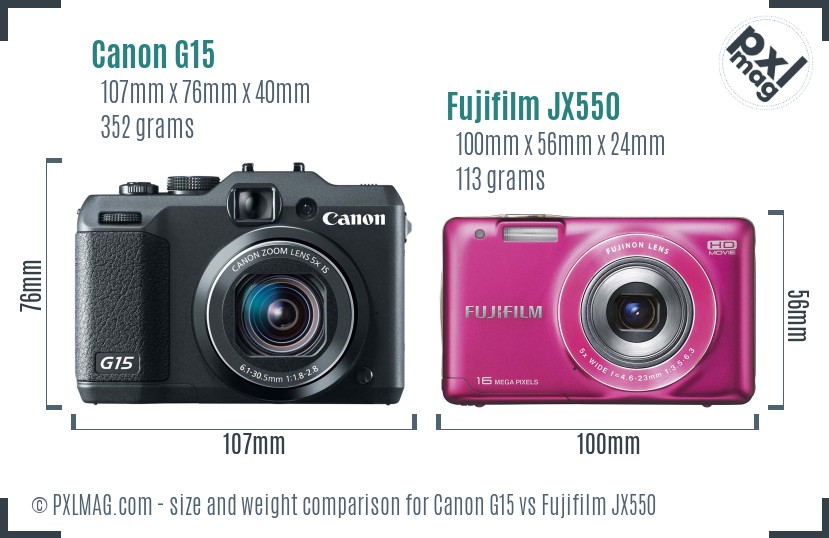 Canon G15 vs Fujifilm JX550 size comparison