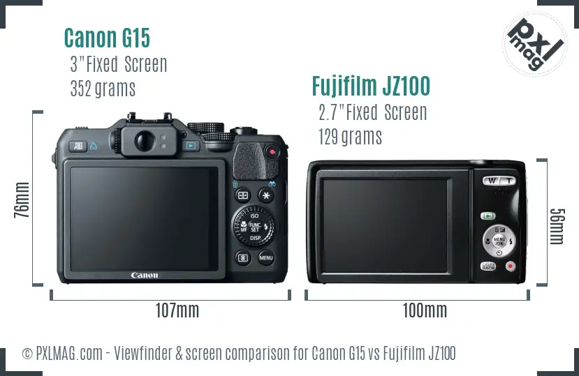 Canon G15 vs Fujifilm JZ100 Screen and Viewfinder comparison Canon G15 vs Fujifilm JZ100 Screen and Viewfinder comparison