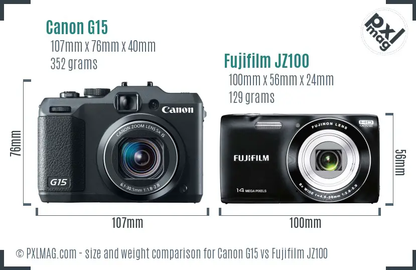 Canon G15 vs Fujifilm JZ100 size comparison Canon G15 vs Fujifilm JZ100 size comparison