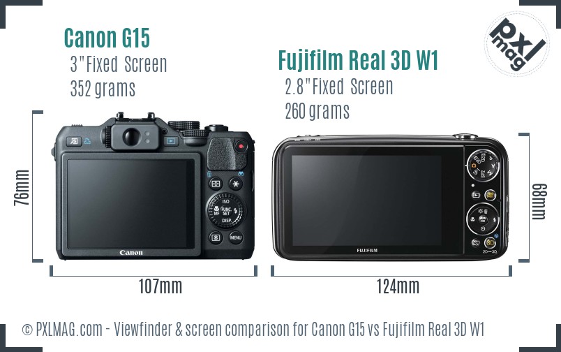 Canon G15 vs Fujifilm Real 3D W1 Screen and Viewfinder comparison