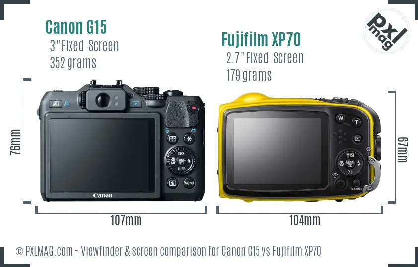 Canon G15 vs Fujifilm XP70 Screen and Viewfinder comparison