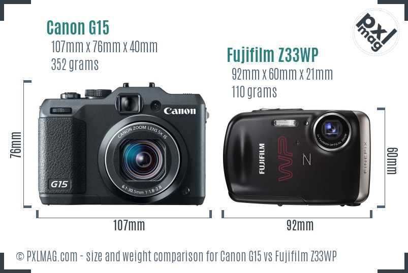 Canon G15 vs Fujifilm Z33WP size comparison Canon G15 vs Fujifilm Z33WP size comparison