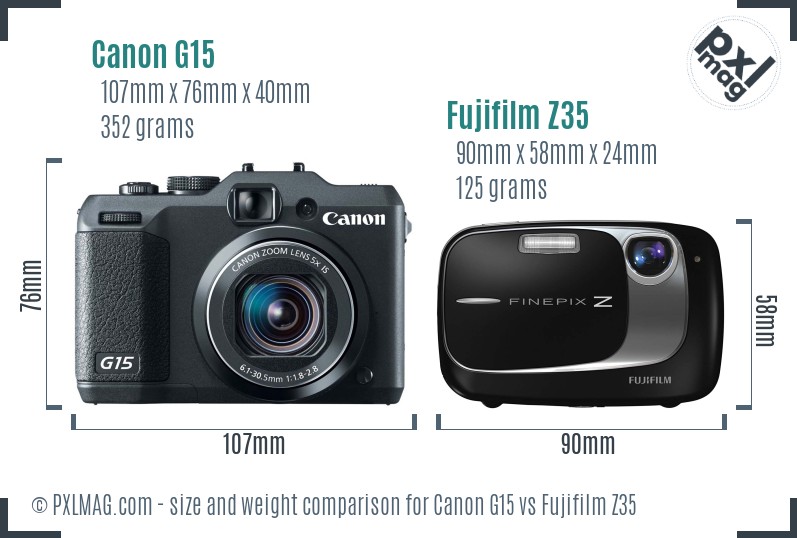 Canon G15 vs Fujifilm Z35 size comparison