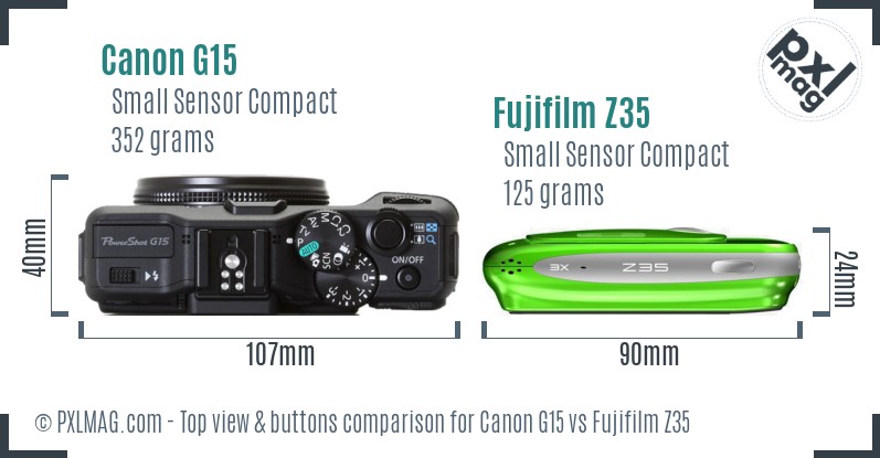 Canon G15 vs Fujifilm Z35 top view buttons comparison