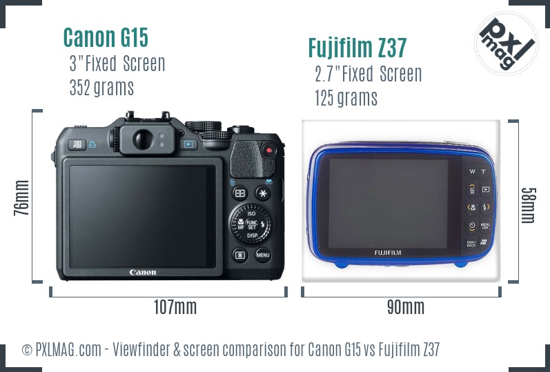 Canon G15 vs Fujifilm Z37 Screen and Viewfinder comparison