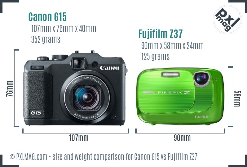 Canon G15 vs Fujifilm Z37 size comparison
