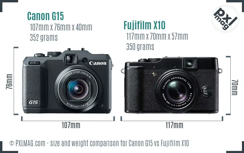 Canon G15 vs Fujifilm X10 size comparison Canon G15 vs Fujifilm X10 size comparison