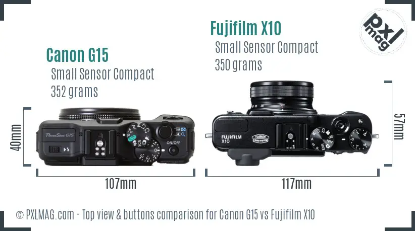 Canon G15 vs Fujifilm X10 top view buttons comparison Canon G15 vs Fujifilm X10 top view buttons comparison