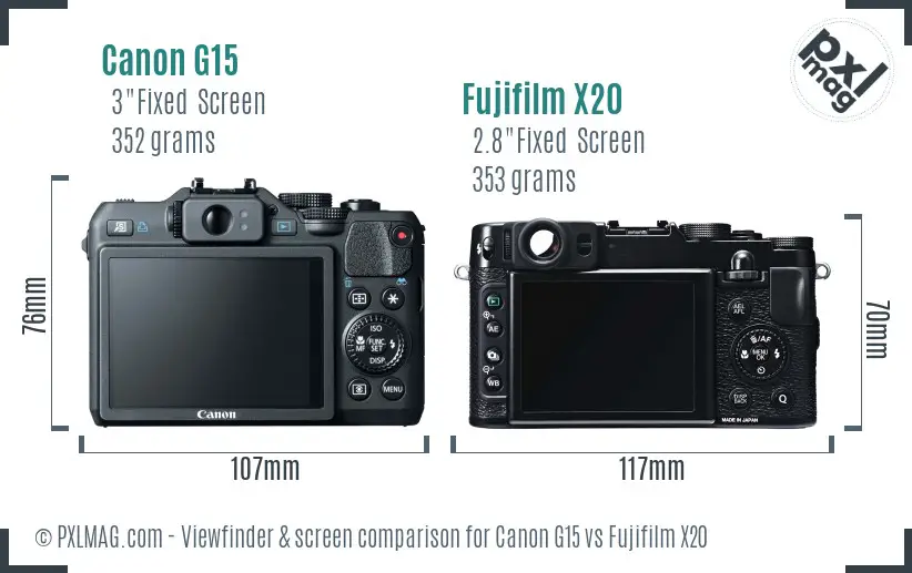 Canon G15 vs Fujifilm X20 Screen and Viewfinder comparison