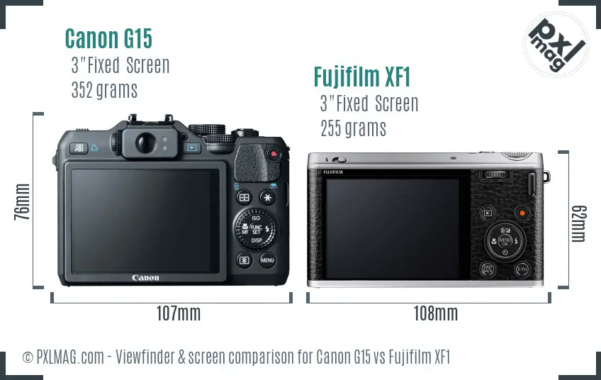 Canon G15 vs Fujifilm XF1 Screen and Viewfinder comparison