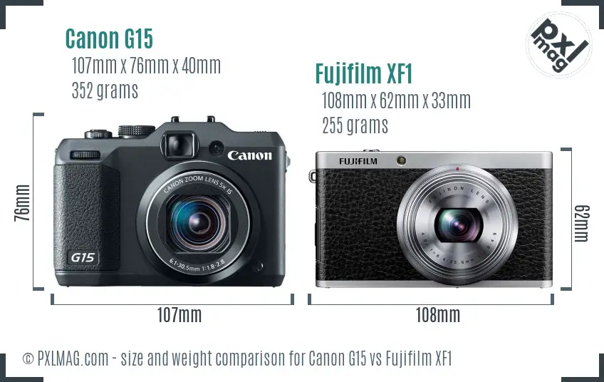 Canon G15 vs Fujifilm XF1 size comparison