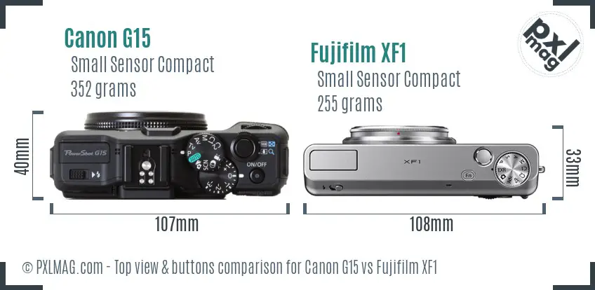 Canon G15 vs Fujifilm XF1 top view buttons comparison