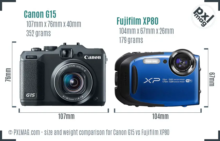 Canon G15 vs Fujifilm XP80 size comparison Canon G15 vs Fujifilm XP80 size comparison