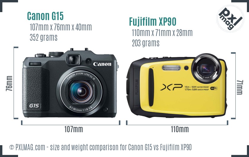 Canon G15 vs Fujifilm XP90 size comparison Canon G15 vs Fujifilm XP90 size comparison