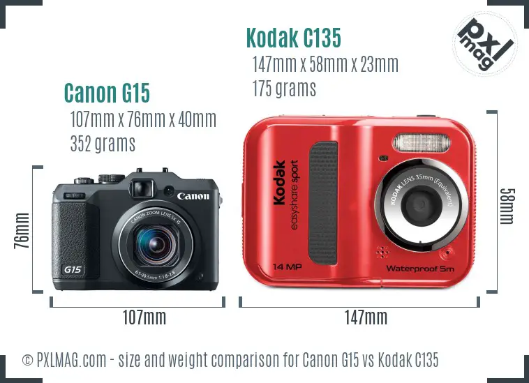 Canon G15 vs Kodak C135 size comparison