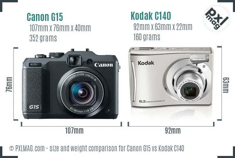 Canon G15 vs Kodak C140 size comparison