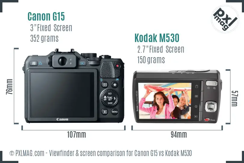 Canon G15 vs Kodak M530 Screen and Viewfinder comparison