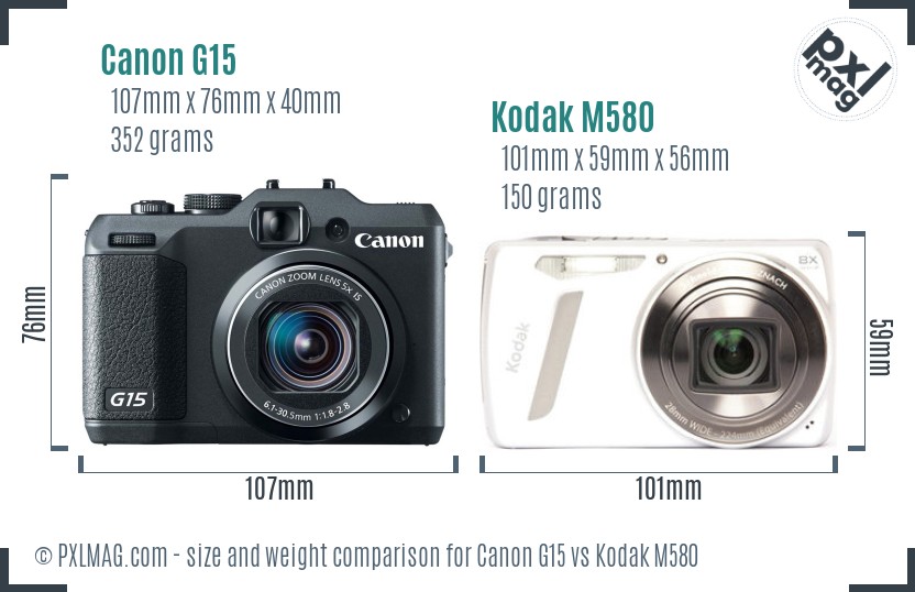Canon G15 vs Kodak M580 size comparison Canon G15 vs Kodak M580 size comparison