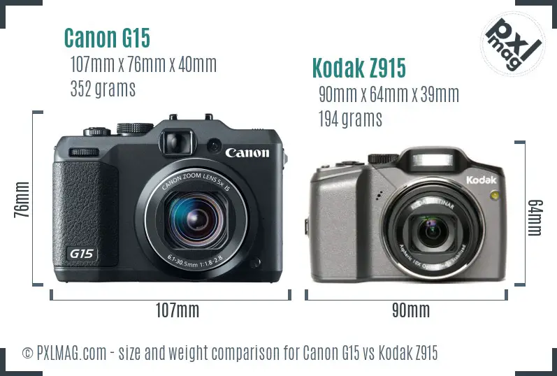 Canon G15 vs Kodak Z915 size comparison