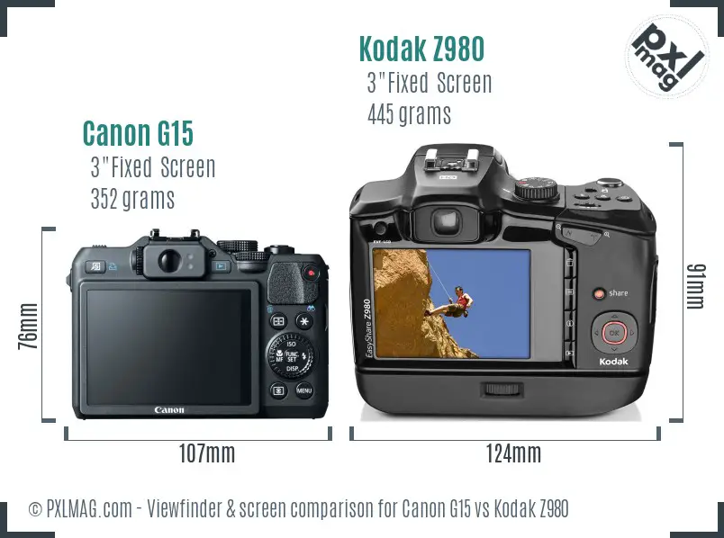 Canon G15 vs Kodak Z980 Screen and Viewfinder comparison Canon G15 vs Kodak Z980 Screen and Viewfinder comparison