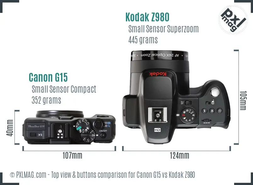 Canon G15 vs Kodak Z980 top view buttons comparison Canon G15 vs Kodak Z980 top view buttons comparison