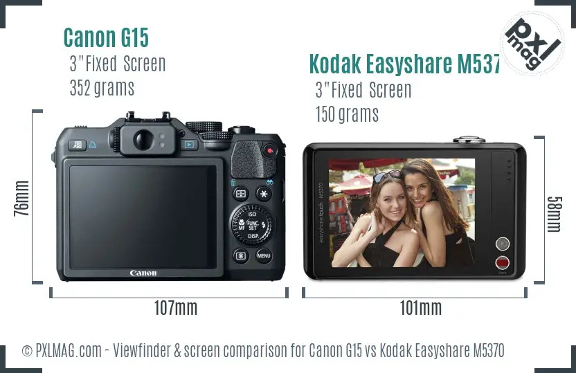 Canon G15 vs Kodak Easyshare M5370 Screen and Viewfinder comparison Canon G15 vs Kodak Easyshare M5370 Screen and Viewfinder comparison