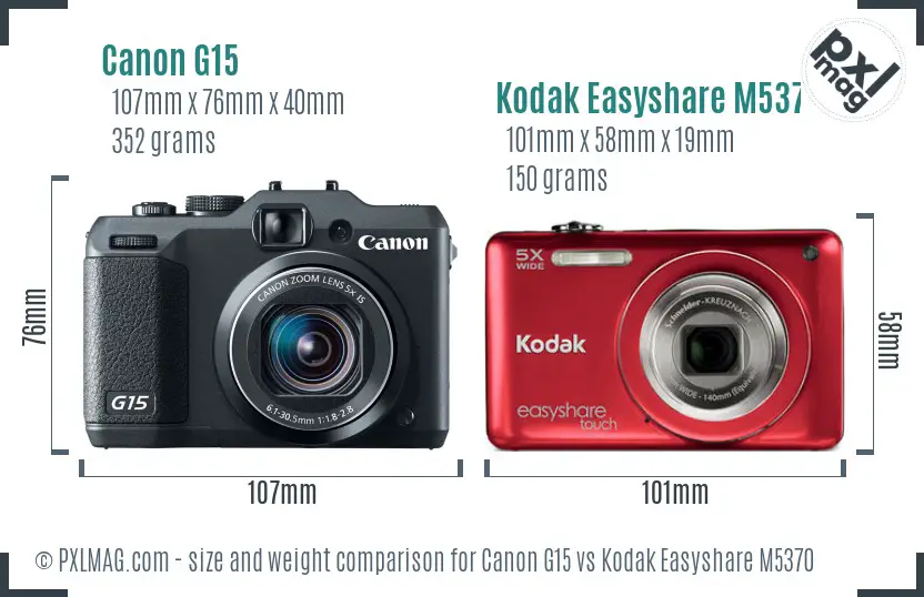 Canon G15 vs Kodak Easyshare M5370 size comparison Canon G15 vs Kodak Easyshare M5370 size comparison
