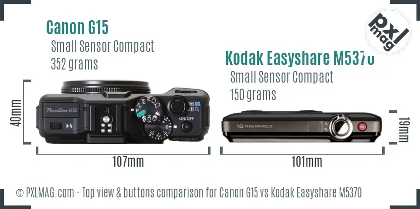Canon G15 vs Kodak Easyshare M5370 top view buttons comparison Canon G15 vs Kodak Easyshare M5370 top view buttons comparison