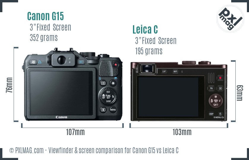 Canon G15 vs Leica C Screen and Viewfinder comparison