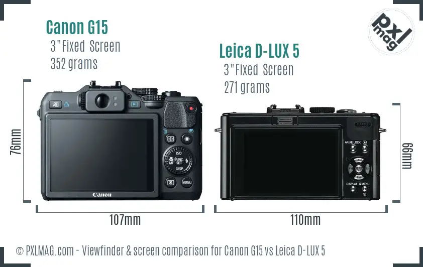 Canon G15 vs Leica D-LUX 5 Screen and Viewfinder comparison Canon G15 vs Leica D-LUX 5 Screen and Viewfinder comparison