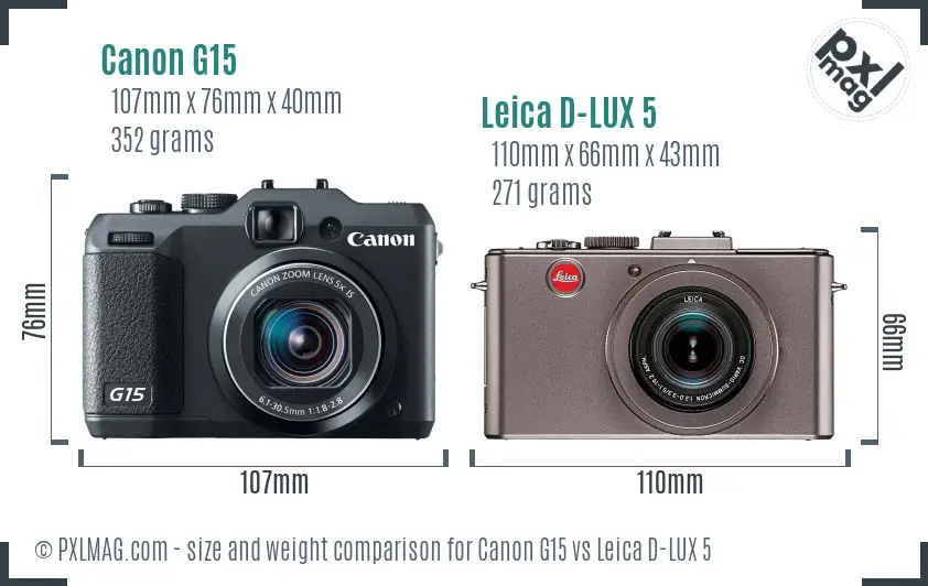 Canon G15 vs Leica D-LUX 5 size comparison Canon G15 vs Leica D-LUX 5 size comparison