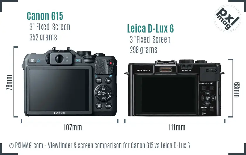 Canon G15 vs Leica D-Lux 6 Screen and Viewfinder comparison