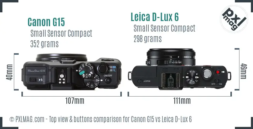 Canon G15 vs Leica D-Lux 6 top view buttons comparison