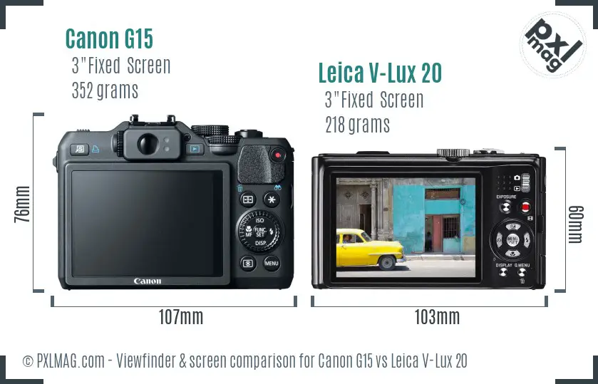 Canon G15 vs Leica V-Lux 20 Screen and Viewfinder comparison
