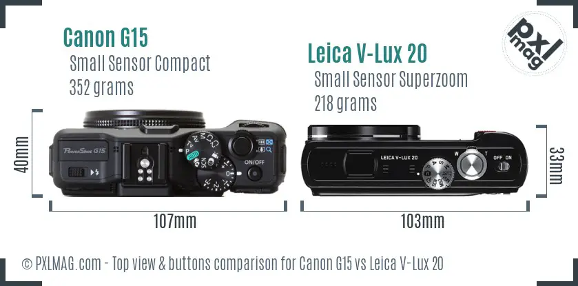 Canon G15 vs Leica V-Lux 20 top view buttons comparison