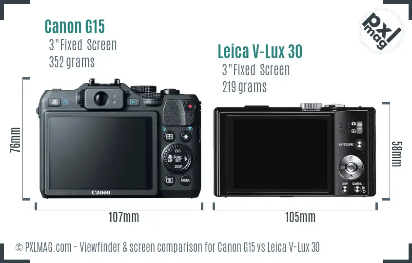 Canon G15 vs Leica V-Lux 30 Screen and Viewfinder comparison Canon G15 vs Leica V-Lux 30 Screen and Viewfinder comparison