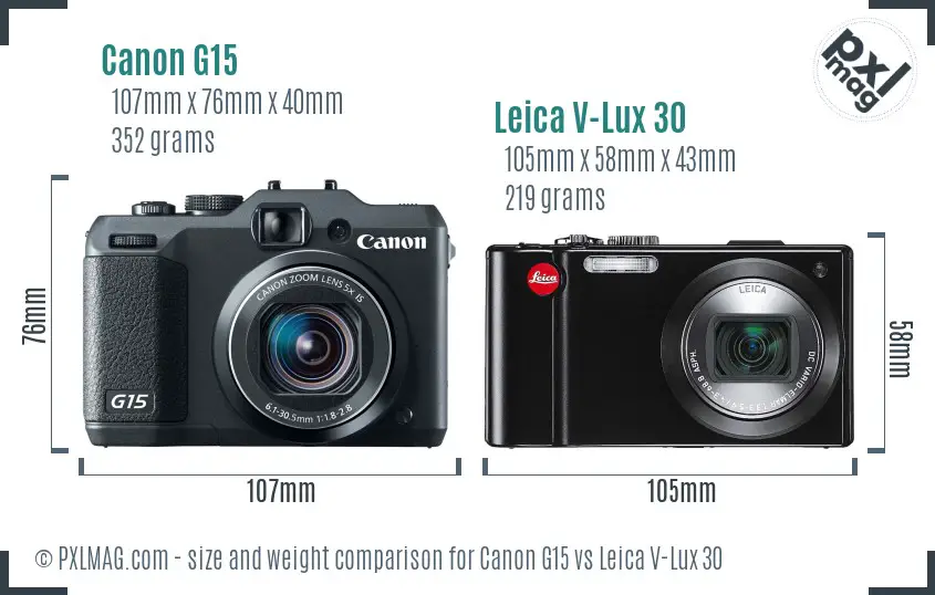 Canon G15 vs Leica V-Lux 30 size comparison Canon G15 vs Leica V-Lux 30 size comparison