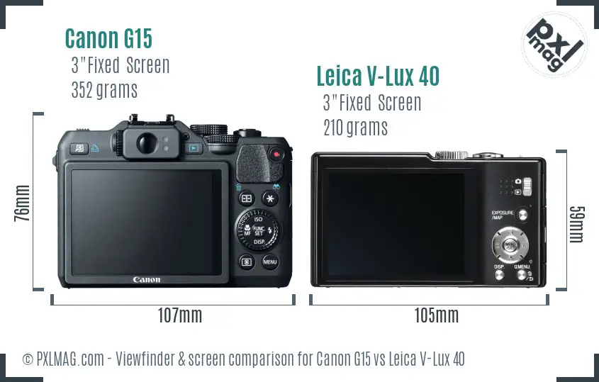 Canon G15 vs Leica V-Lux 40 Screen and Viewfinder comparison