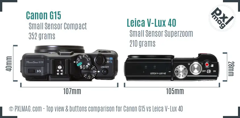 Canon G15 vs Leica V-Lux 40 top view buttons comparison