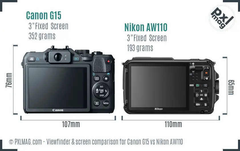 Canon G15 vs Nikon AW110 Screen and Viewfinder comparison