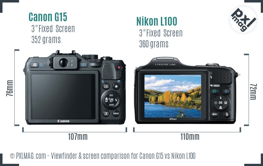 Canon G15 vs Nikon L100 Screen and Viewfinder comparison