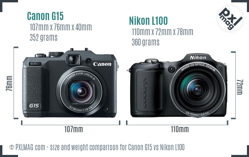 Canon G15 vs Nikon L100 size comparison Canon G15 vs Nikon L100 size comparison