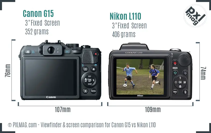 Canon G15 vs Nikon L110 Screen and Viewfinder comparison