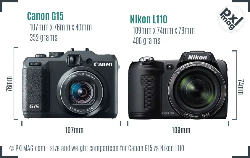 Canon G15 vs Nikon L110 size comparison