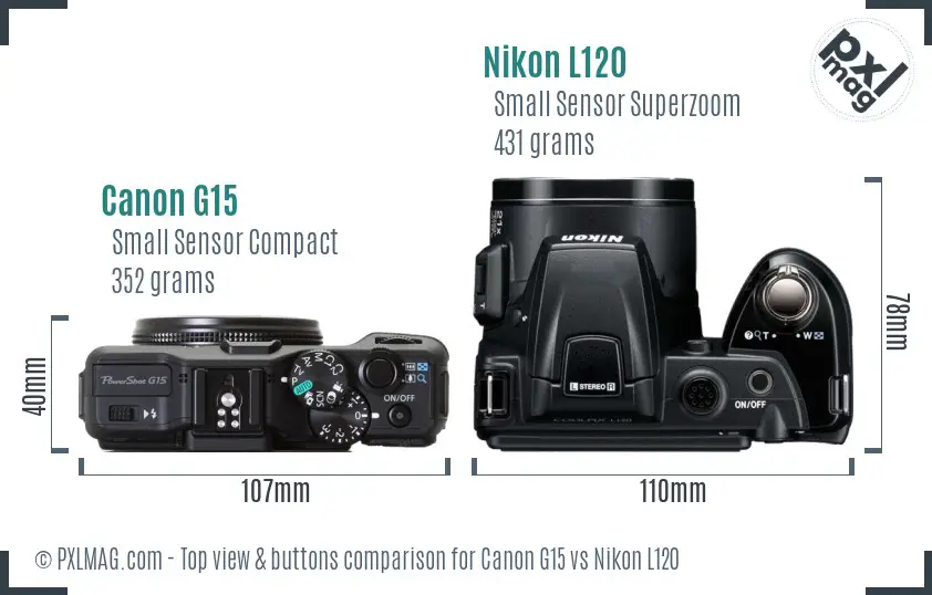 Canon G15 vs Nikon L120 top view buttons comparison