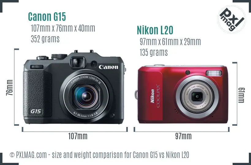 Canon G15 vs Nikon L20 size comparison