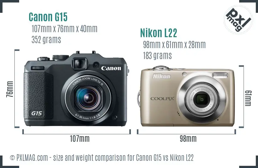 Canon G15 vs Nikon L22 size comparison