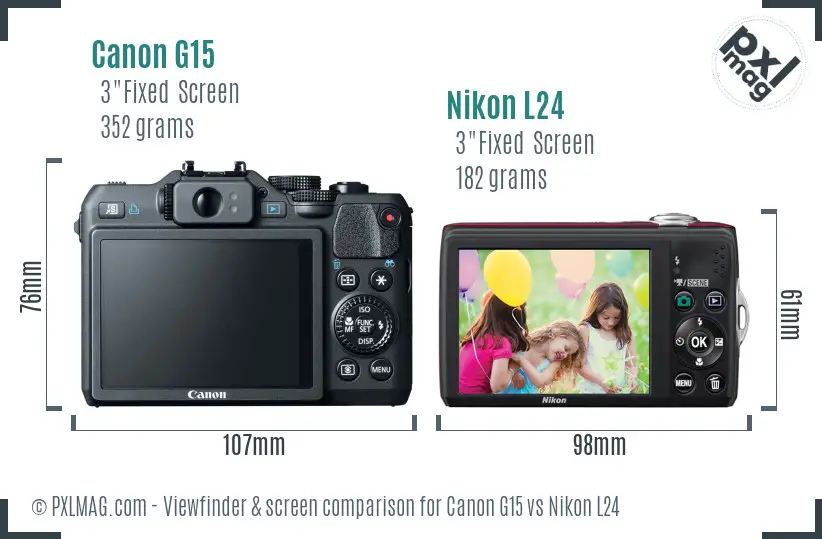 Canon G15 vs Nikon L24 Screen and Viewfinder comparison